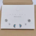 Chic 6-piece earring set featuring sparkling crystal stars, pearls, and moon designs for women. - Moon Star Studs