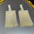 Gold rhinestone long tassel stud earrings, elegant geometric crystal fringe variants. - Rhinestone Cup Chain Tassel Earrings - Gold