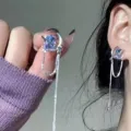 Fashionable long tassel earrings with purple crystal and moon design, chic trendy jewelry for women. - Purple Zirconia Tassel Earrings