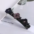 Mehrschichtige Strass Blumen Haarspange, schwarze Entenschnabel Klammer Damen Frisur. - #1 Doppelschichtige Strass-Entenschnabelklemmen fürs Flechten