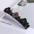Dubbele strass haarspeld met zwarte en roze kristallen bloemen voor elegante kapsels. - #5 Dubbellagige strass eendenbekclips voor vlechtwerk