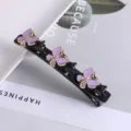 Meerlaagse haarspeld zwarte eendensnavelclip met paarse vlinder haarstylingtool voor vrouwen - #9 Dubbellagige strass eendenbekclips voor vlechtwerk