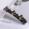 Zwarte dubbele haarspeld met gouden vlinder strass details voor elegante vrouwen styling - #12 Dubbellagige strass eendenbekclips voor vlechtwerk