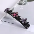 Dubbellaagse haarspeld met strass bloemen, zwarte eendebek haarklem voor styling en vlechten. - 14# Dubbellaagse gevlochten strass-eendenbekspelden