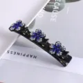 Zwarte strass bloem haarspeld, dubbellaagse eendebek haarklem voor styling en vlechten. - 15# Dubbellaagse gevlochten strass-eendenbekspelden