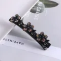Detail strass bloem dubbele haarspeld, zwarte sprankelende kristallen eendenbek haarclip. - 20# Dubbellaagse gevlochten strass-eendenbekspelden