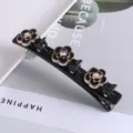 Zwarte meerlaagse haarspeld met elegante bloemen en strass steentjes voor vrouwen. - 22# Dubbellaagse gevlochten strass-eendenbekspelden
