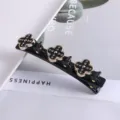 Zwarte meerlagen haarspeld met strass klaverblad ontwerp, elegante haarstyling hulpmiddel. - 23# Dubbellaagse gevlochten strass-eendenbekspelden