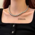 Collar de gargantilla de perlas grises de 10 mm para mujer, joyería elegante de clavícula. - Cadena de Cola de Aleación Dorada / 10mm / Gris