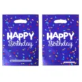 Colorful foil birthday gift bags with happy birthday text and confetti pattern for party return. - 10 Pieces Pack / Sapphire Blue