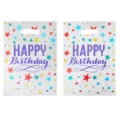 Colorful Happy Birthday gift bags with star patterns, plastic party favor treat bags. - 10 Pieces Pack / White