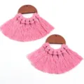 Boucles d'oreilles franges éventail bois rose bohème tissées main cordon coton boucles - 2 Pièces/Paquet / Rose