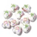 Perles coeur en ceramique avec motif floral elegant pour fabrication bijoux DIY detail - Forme de Cœur Pivoine Rose