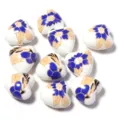 Perles en vrac en céramique cœur motif floral bleu or pour accessoires de bijoux DIY - Forme de Cœur Fleur de Prunier Bleu Roi