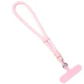 Détail de dragonne de téléphone rose avec cordon tissé et languette d'attache réglable. - Longueur 20cm (Sans Entretoise) Largeur 6cm Cordon 7mm / Rose Clair