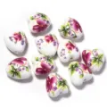 Perles coeur en ceramique motif floral bricolage fabrication de bijoux composants. - Forme de Cœur Pivoine Rouge Vin