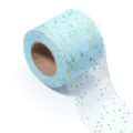 Light blue tulle roll with gold foil stars, perfect for DIY crafts, party and wedding dress decor. - Bronzing Star Blue