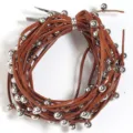 Brown patent leather cord with silver metal beads, punk style diy accessory chain for necklace or waist. - Cord Width 3mm Stud Outer Diameter 6mm / Brown