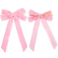 Pink velvet bow with golden twist tie for gift wrapping, Christmas party decoration. - Double-Ear Gold Twist Tie / 2 Pieces Set / Pink
