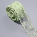 Hellgrüne Polyester Mesh Bestickung Spitzenband Detail, Schleifenmuster für Geschenkverpackung. - 4cm Breite/5 Yards pro Packung / Grün