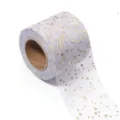 Close-up detail of white tulle ribbon roll featuring sparkling gold stars for DIY crafts. - 22 Yards Pack / Bronzing Star Gray
