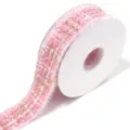 Pink tweed ribbon with gold sparkle thread, perfect for DIY hair bows, gift wrapping and apparel. - 4cm Wide / Pink