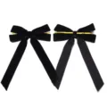 Close-up view of black velvet ribbon bow with gold wire tie, premium holiday gift wrapping detail. - Double-Ear Gold Twist Tie / 2 Pieces Set / Black