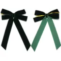 Green velvet bow with gold wire for Christmas gift wrapping and party decor details. - Double-Ear Gold Twist Tie / 2 Pieces Set / Dark Green
