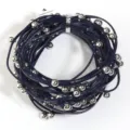 Multi-strand dark blue leather cord necklace with silver metal beads for punk style. - Cord Width 3mm Stud Outer Diameter 6mm / Navy Blue