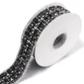 Textured black white tweed ribbon roll with gold threads for DIY hair bows and gift wrapping. - Wide Style / Black