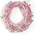 Close up detail view of pink leather cord strap with metallic silver bead ends for jewelry making. - Cord Width 3mm Stud Outer Diameter 6mm / Pink