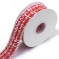 Red white gold tweed ribbon spool for gift wrapping, DIY hair bows and clothing accessories. - 4cm Wide / Red