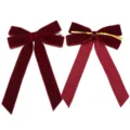 Rote Samtschleife mit Golddraht für Weihnachtsgeschenkverpackung und festliche Dekoration. - Doppelseitiger Goldener Bindedraht / 2 Stück/Packung / Burgunderrot