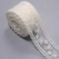 Weißes Polyester Tüll besticktes spitzenband für DIY puppenkleidung nähen handwerk. - 5 Yards Packung / Beige