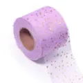 Detailed view of light purple tulle mesh roll featuring shiny gold foil stars texture. - Bronzing Star Purple