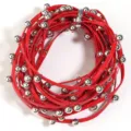 Red leather cord necklace with silver beads punk style choker accessory for women. - Cord Width 3mm Stud Outer Diameter 6mm / Red