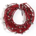 Red beaded leather cord punk style accessory detail shot, ideal for multi-use DIY jewelry. - Cord Width 3mm Stud Outer Diameter 6mm / Burgundy