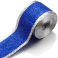 Nahaufnahme der blauen Glitzerband-Rolle mit funkelnden silbernen Rändern für DIY. - Breite 3.8cm 5m/Rolle / Blau