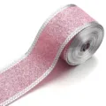Rosa Glitzerband mit silberner Kante fuer Weihnachtsfeier Geschenkverpackung und Basteln - Breite 3.8cm 5m/Rolle / Rosa