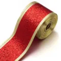 Rotes Glitzerband mit goldenem Drahtrand für Weihnachtsbaumdekoration, Geschenkverpackung und Basteln. - Breite 3.8cm 5m/Rolle / Rot
