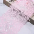 Close-up detail of soft pink stretch lace fabric trim, elegant floral pattern for sewing crafts. - 1.5 Yards (15cm Wide) / Pink