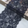 Polyester stretch lace wide trim fabric for cuffs, hems, collars, and DIY sewing craft projects. - 1.5 Yards (15cm Wide) / Navy Blue