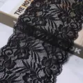 Black stretch lace trim fabric for sewing clothing cuffs, skirts, and DIY hair accessories. - 1.5 Yards (15cm Wide) / Black