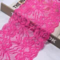 Wide elastic lace trim pink floral fabric ribbon for sewing garment cuffs DIY crafts - 1.5 Yards (15cm Wide) / Rose Red