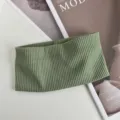 Green ribbed knit headband for women, elastic wide hair band for yoga, sports and daily wear. - Olive Green