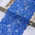 Blue stretch lace trim fabric wide floral lace ribbon for sewing garment apparel and crafts - 1.5 Yards (15cm Wide) / Sapphire Blue