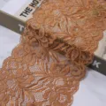Wide elastic lace trim detail shot, bronze floral fabric for garment sewing and DIY crafts. - 1.5 Yards (15cm Wide) / Coffee