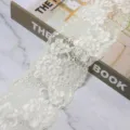 Detail view of white floral lace ribbon trim for DIY sewing and clothing accessories design. - Width 8cm (2 Yards/Pack) / Off White