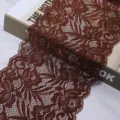 Brown elastic lace trim fabric detail, wide floral edging for dress cuffs, DIY sewing. - 1.5 Yards (15cm Wide) / Dark Coffee