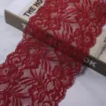 Red elastic lace trim fabric detailed view, perfect for garment sewing and DIY craft projects. - 1.5 Yards (15cm Wide) / Red